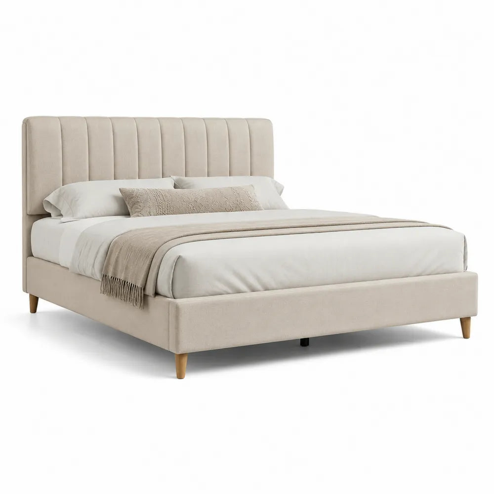 Polsterbett Doppelbett Bettgestell Polyesterbezug Beige 180 x 200 cm