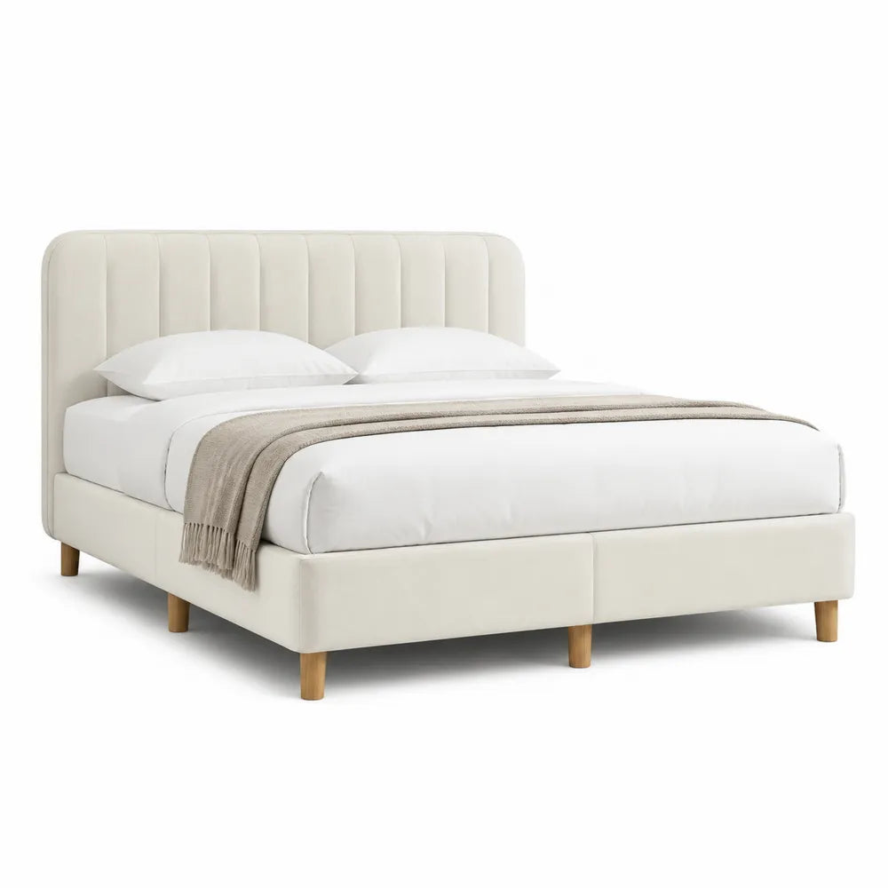 Polsterbett Doppelbett Polyesterbezug Beige 180 x 200 cm