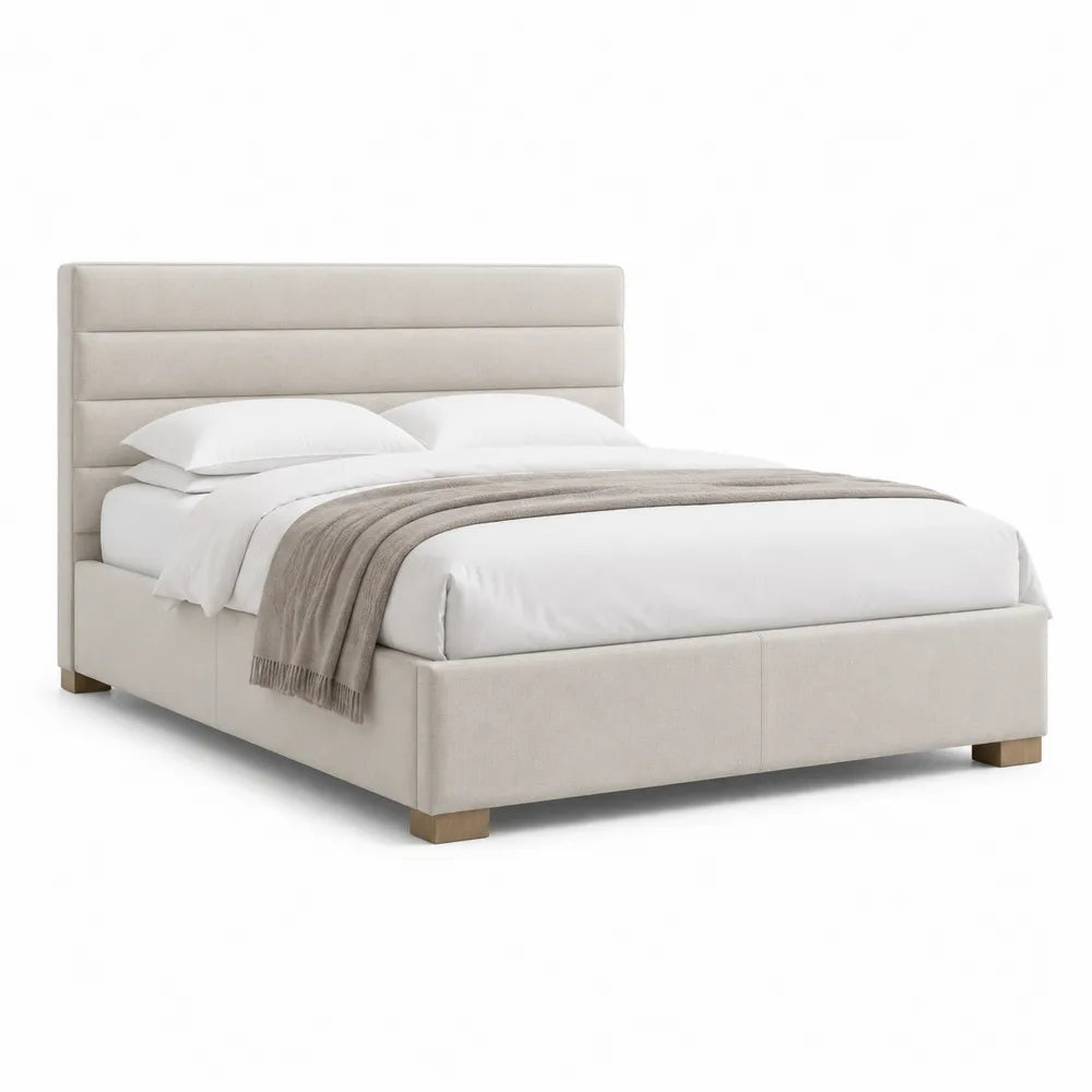 Polsterbett Doppelbett Stoffbezug Beige 180 x 200 cm