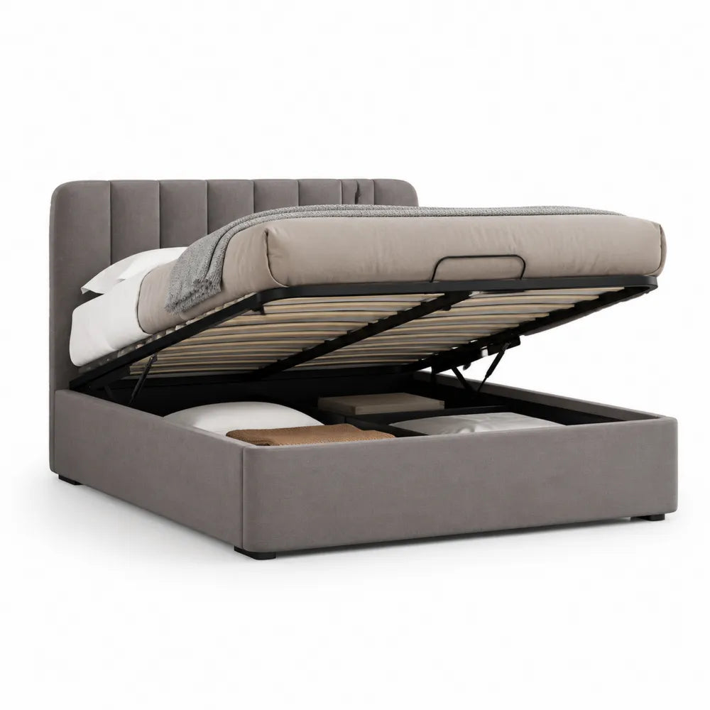 Stauraumbett Doppelbett Polsterbett Polyesterbezug Grau 180 x 200 cm