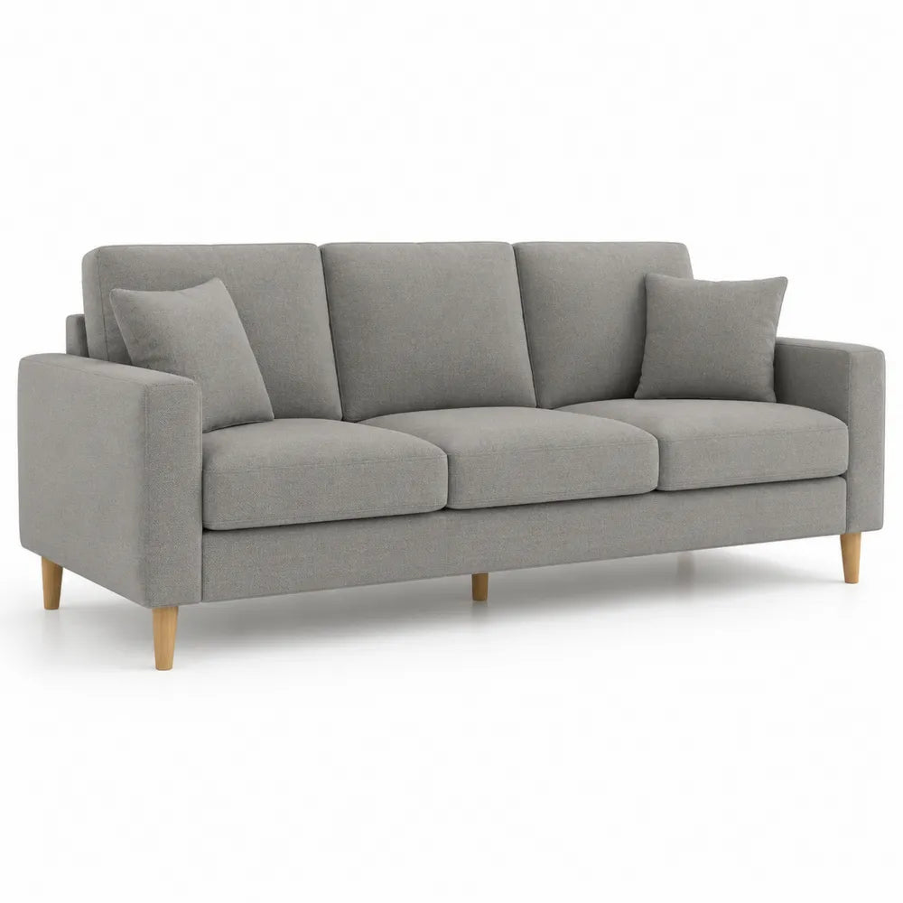 Sofa 3 Sitzer 220x90x85 cm Polstersofa mit Polyesterbezug und Kiefernholzbeinen Grau