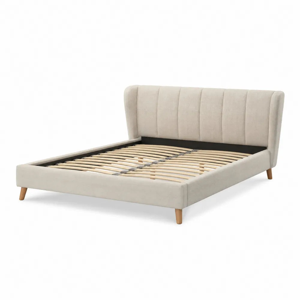 Polsterbett Doppelbett Stoffbezug Beige 180 x 200 cm