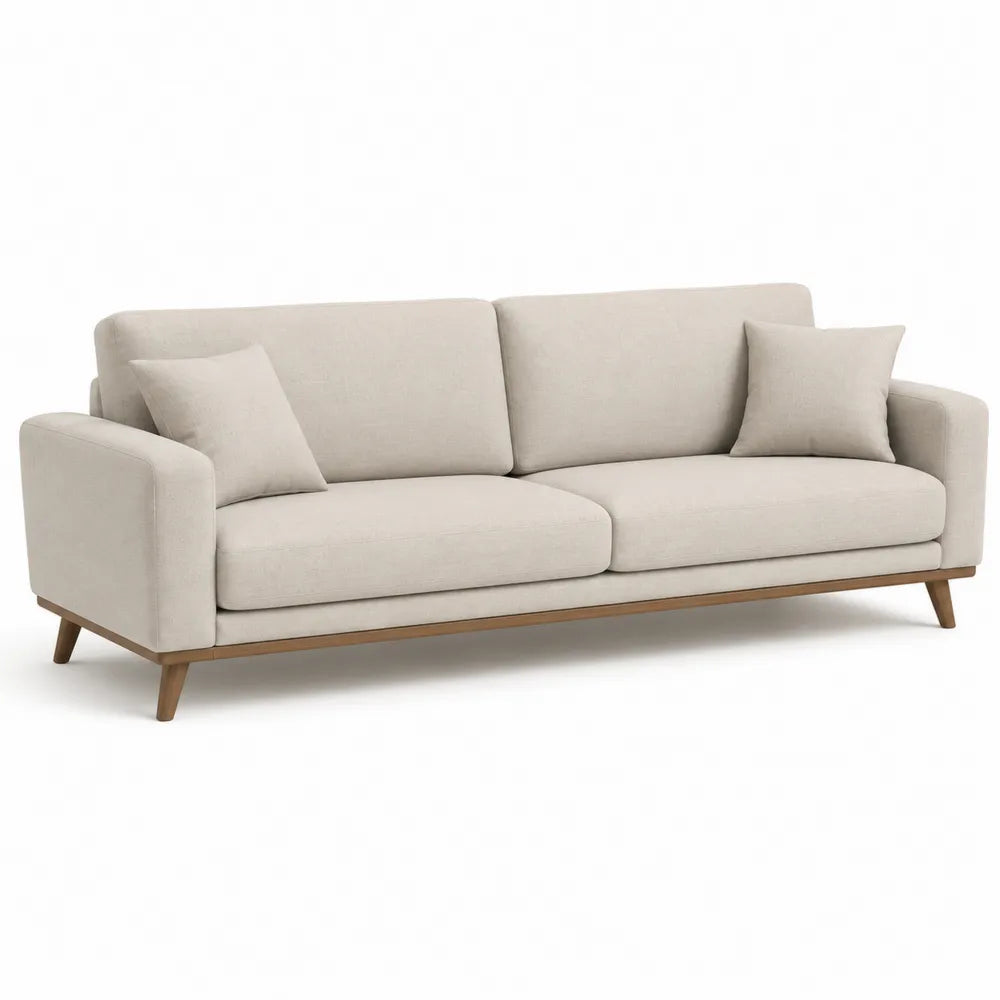 Sofa 3-Sitzer 240 x 90 x 85 cm mit Polyesterbezug Holzfüßen Beige