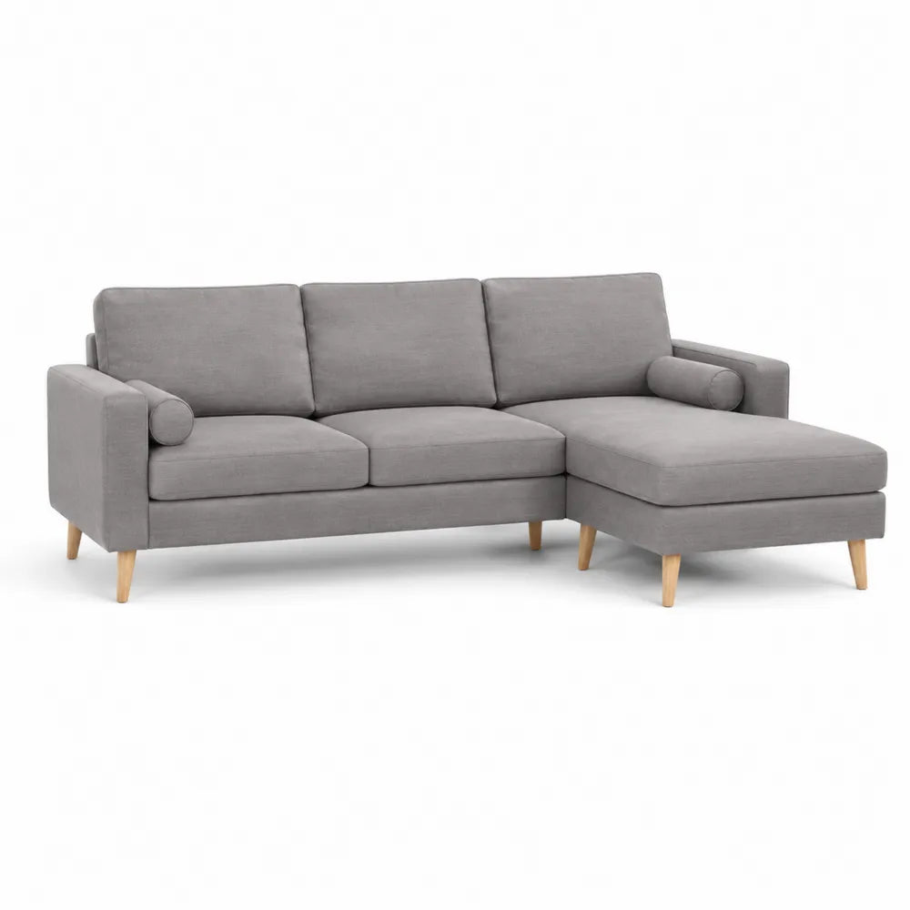 Ecksofa L Form Polyesterbezug Grau Holzfüße 280 x 160 x 85 cm