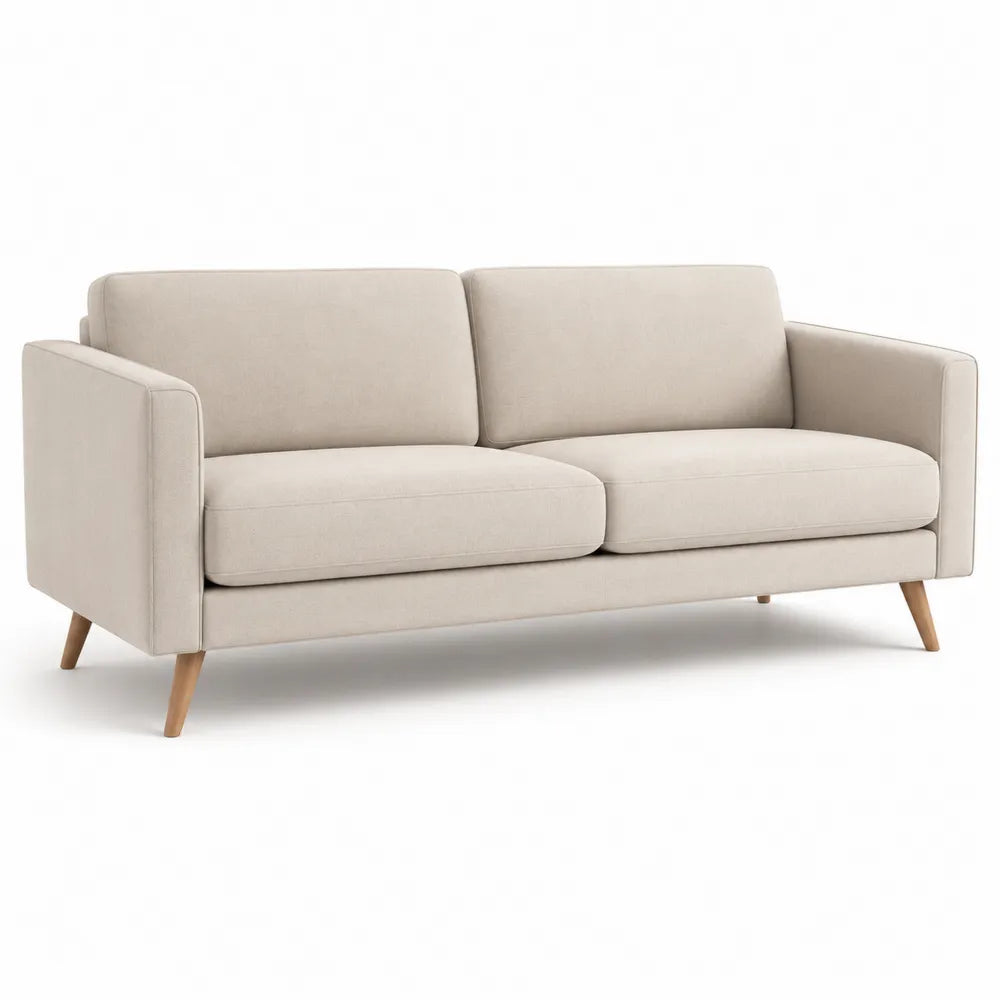 Sofa 3 Sitzer Polstersofa Polyesterbezug Kiefernholzbeine Beige 220 x 90 x 85 cm