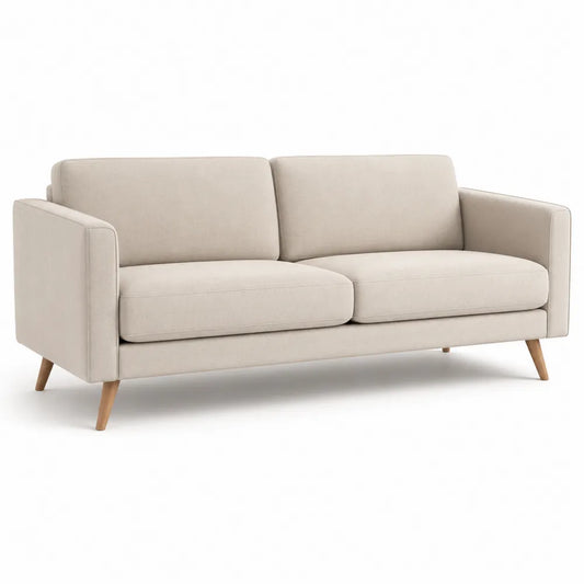 Sofa 3 Sitzer Polstersofa Polyesterbezug Kiefernholzbeine Beige 220 x 90 x 85 cm