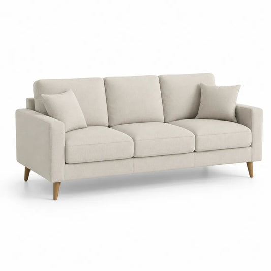 Sofa 3-Sitzer 230 x 90 x 85 cm mit Polyesterbezug Holzfüßen Beige