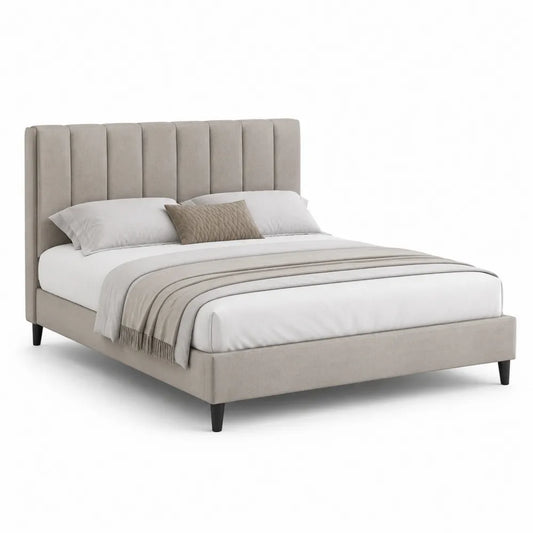 Polsterbett Doppelbett Polyesterbezug Beige 180 x 200 cm