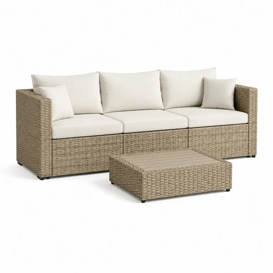 Gartenlounge Set Sofa Couchtisch Polyrattan Aluminium Polyesterkissen Beige 240 cm x 80 cm x 75 cm
